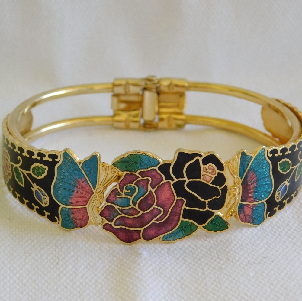 Vintage Enamel Cloisonne Hinge Bracelet